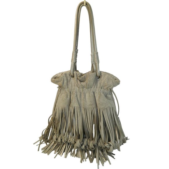 Edgy Boho Katherine Kwei Eternity Knot Dbl Layer Fringe Metallic Handbag Purse - Picture 1 of 16